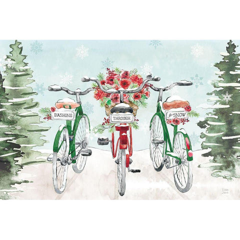 Holiday Ride I Red and Green Black Modern Wood Framed Art Print by June, Dina