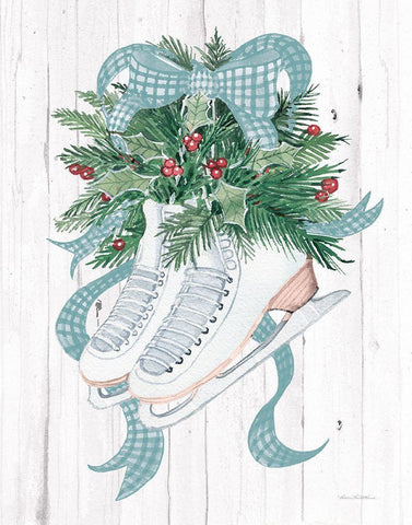 Holiday Sports Ice Skates Black Ornate Wood Framed Art Print with Double Matting by McKenna, Kathleen Parr
