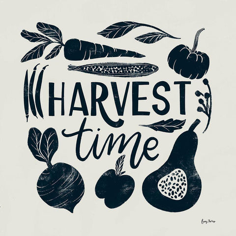 Harvest Lettering I Blue White Modern Wood Framed Art Print with Double Matting by Thorns, Becky