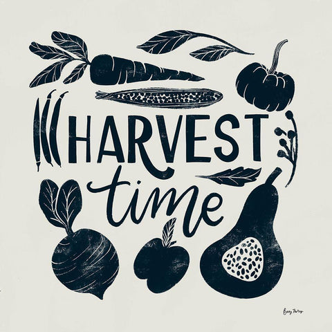 Harvest Lettering I Blue Black Modern Wood Framed Art Print with Double Matting by Thorns, Becky