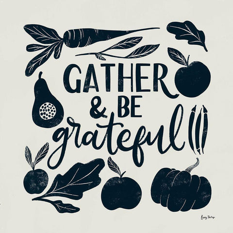 Harvest Lettering III Blue Black Modern Wood Framed Art Print by Thorns, Becky