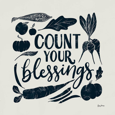 Harvest Lettering IV Blue White Modern Wood Framed Art Print by Thorns, Becky