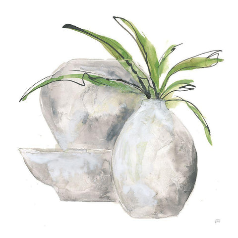 Three Vases I White Modern Wood Framed Art Print with Double Matting by Paschke, Chris