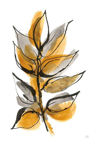 Amber Leaves I White Modern Wood Framed Art Print with Double Matting by Paschke, Chris
