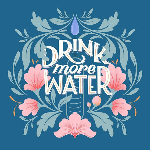 Drink More Water I Black Ornate Wood Framed Art Print with Double Matting by Graham, Gia