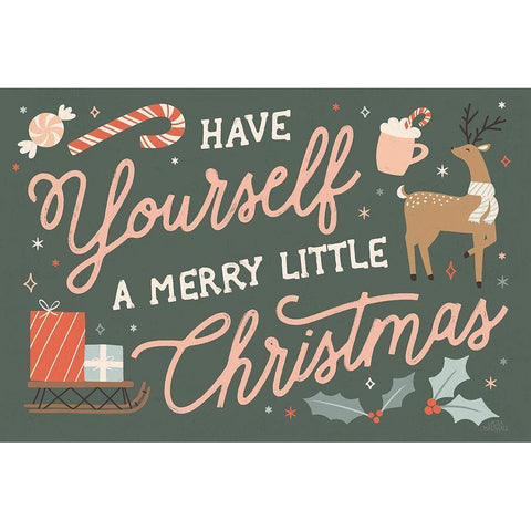 Reindeer Holiday I Gold Ornate Wood Framed Art Print with Double Matting by Marshall, Laura