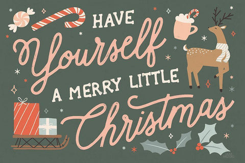 Reindeer Holiday I Black Ornate Wood Framed Art Print with Double Matting by Marshall, Laura