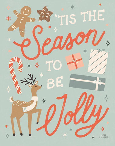 Reindeer Holiday III White Modern Wood Framed Art Print with Double Matting by Marshall, Laura