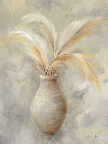 Vase of Grasses I White Modern Wood Framed Art Print with Double Matting by Vassileva, Silvia