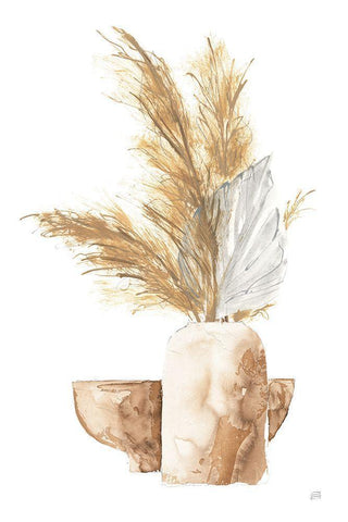 Vase Palm Leaf Black Ornate Wood Framed Art Print with Double Matting by Paschke, Chris