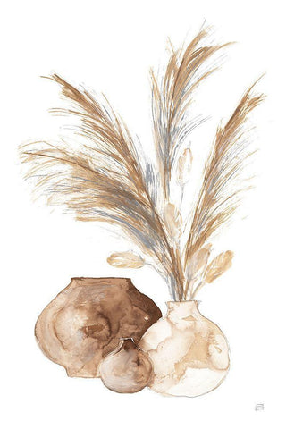 Vase Pampas White Modern Wood Framed Art Print with Double Matting by Paschke, Chris