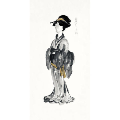 Geisha I Black and Gold White Modern Wood Framed Art Print by Paschke, Chris