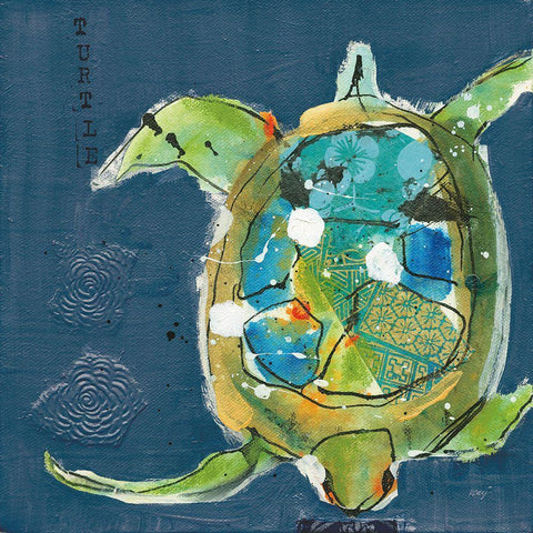 Chentes Turtle on Blue Black Modern Wood Framed Art Print with Double Matting by Day, Kellie