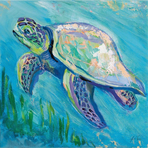 Sea Turtle Swim Light Flipped White Modern Wood Framed Art Print by Vertentes, Jeanette
