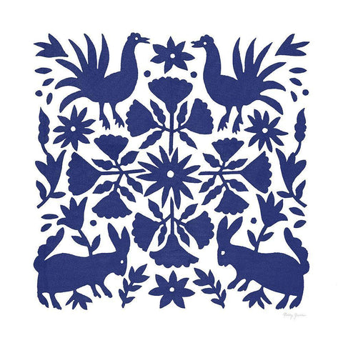 Otomi Elegance V Blue Black Ornate Wood Framed Art Print with Double Matting by Green, Nancy