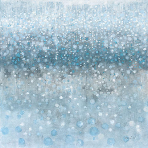 Abstract Rain Slate Blue White Modern Wood Framed Art Print with Double Matting by Nai, Danhui