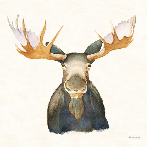 Moose on Cream White Modern Wood Framed Art Print with Double Matting by Ferguson, Kathy