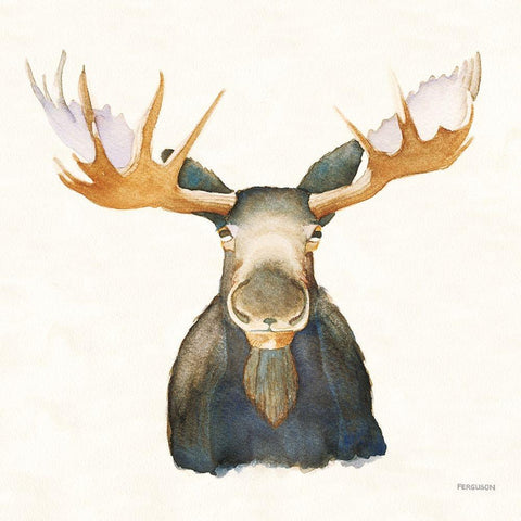 Moose on Cream Black Modern Wood Framed Art Print with Double Matting by Ferguson, Kathy