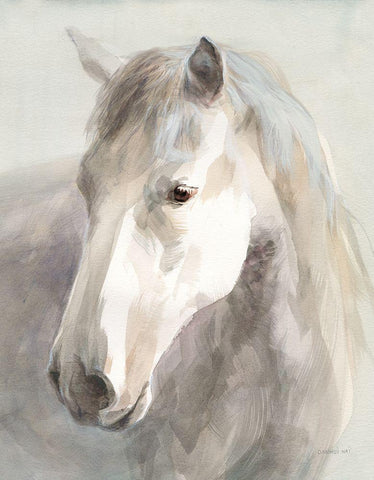 Gentle Horse Crop White Modern Wood Framed Art Print with Double Matting by Nai, Danhui