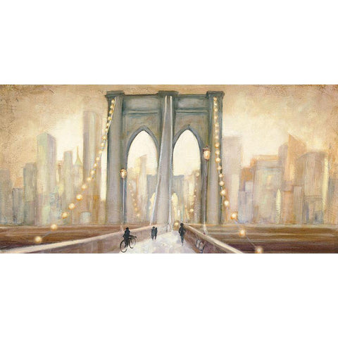 Bridge to New York Dusk Black Modern Wood Framed Art Print with Double Matting by Purinton, Julia