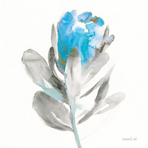 Spirit Flower I Blue Crop White Modern Wood Framed Art Print by Nai, Danhui
