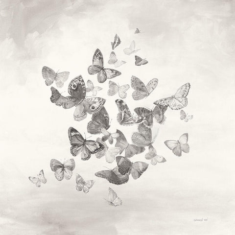 Beautiful Butterflies BW Black Modern Wood Framed Art Print with Double Matting by Nai, Danhui