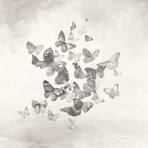 Beautiful Butterflies BW Gold Ornate Wood Framed Art Print with Double Matting by Nai, Danhui