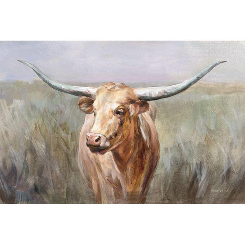 Big Sky Longhorn Gold Ornate Wood Framed Art Print with Double Matting by Nai, Danhui
