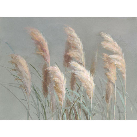 Pampas Grasses on Gray Gold Ornate Wood Framed Art Print with Double Matting by Nai, Danhui