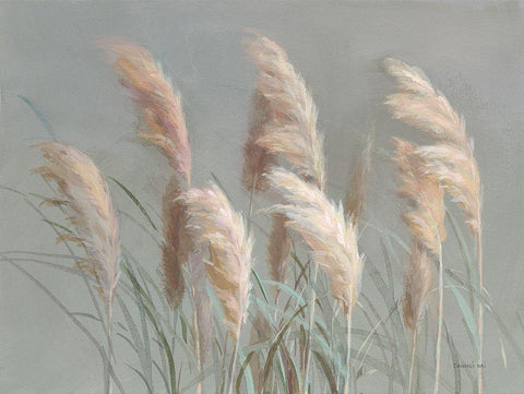 Pampas Grasses on Gray Black Ornate Wood Framed Art Print with Double Matting by Nai, Danhui