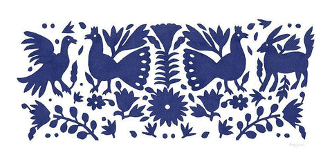 Otomi Elegance VI Blue Black Ornate Wood Framed Art Print with Double Matting by Green, Nancy