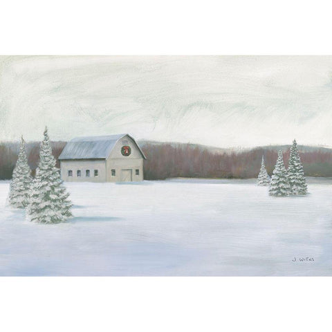 Holiday Winter Barn Gold Ornate Wood Framed Art Print with Double Matting by Wiens, James