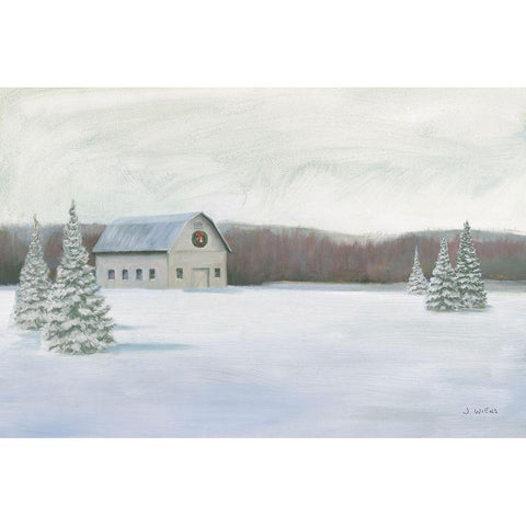 Holiday Winter Barn Black Modern Wood Framed Art Print with Double Matting by Wiens, James