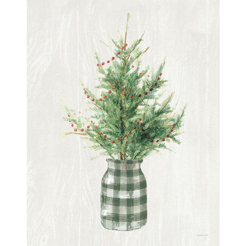 White and Bright Christmas Tree II Plaid White Modern Wood Framed Art Print by Nai, Danhui