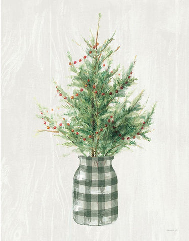 White and Bright Christmas Tree II Plaid White Modern Wood Framed Art Print with Double Matting by Nai, Danhui