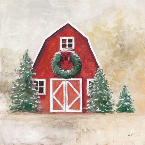 December Barn Black Modern Wood Framed Art Print with Double Matting by Purinton, Julia