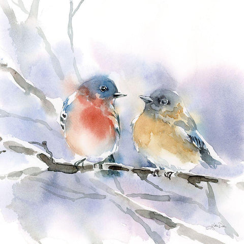 Bluebird Pair White Modern Wood Framed Art Print with Double Matting by Pete, Katrina