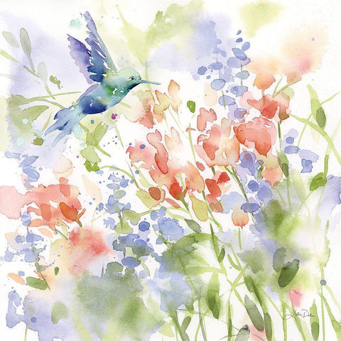 Hummingbird Meadow Black Modern Wood Framed Art Print with Double Matting by Pete, Katrina