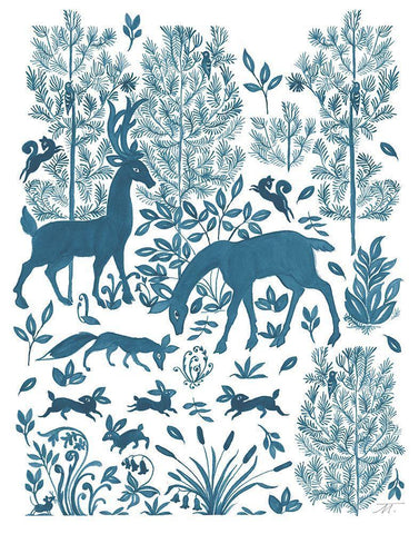 Forest Life Otomi Black Ornate Wood Framed Art Print with Double Matting by Thomas, Miranda