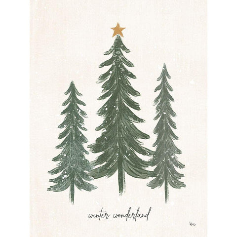 Woodland Christmas Trees Black Modern Wood Framed Art Print with Double Matting by Charron, Veronique