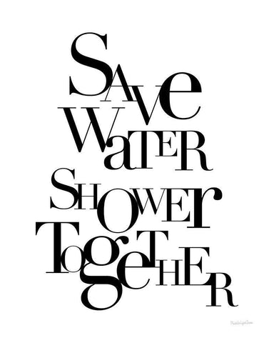 Save Water Shower Together White Modern Wood Framed Art Print with Double Matting by Charro, Mercedes Lopez