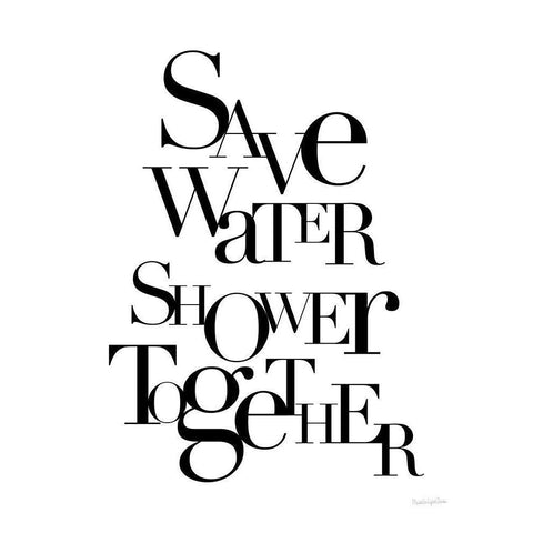 Save Water Shower Together White Modern Wood Framed Art Print by Charro, Mercedes Lopez