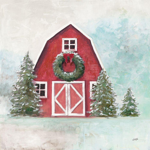 December Barn Blue Sky Black Ornate Wood Framed Art Print with Double Matting by Purinton, Julia