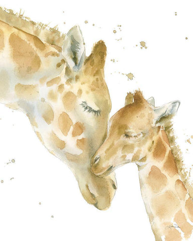 Giraffe Love White Modern Wood Framed Art Print with Double Matting by Pete, Katrina