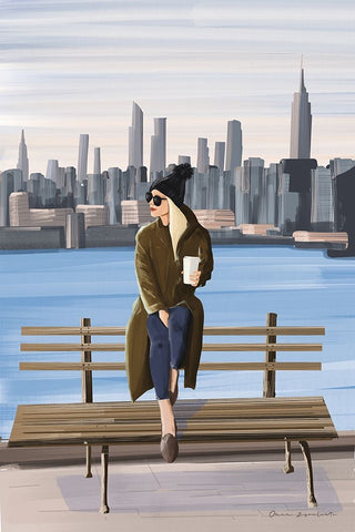 Girl in New York White Modern Wood Framed Art Print with Double Matting by Escalante, Omar