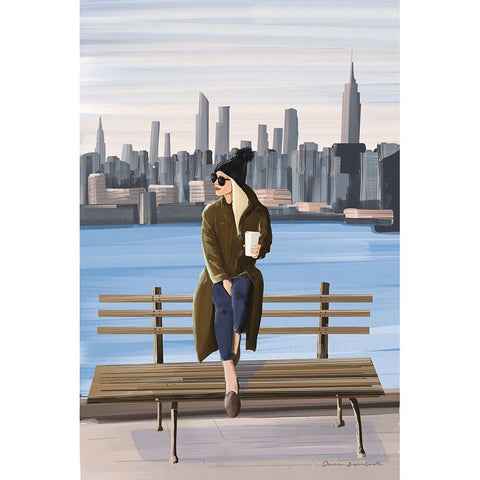 Girl in New York Black Modern Wood Framed Art Print by Escalante, Omar