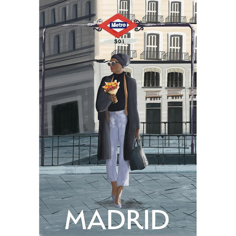 Girl in Madrid Black Modern Wood Framed Art Print with Double Matting by Escalante, Omar