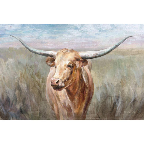 Big Sky Longhorn Sunset Black Modern Wood Framed Art Print with Double Matting by Nai, Danhui