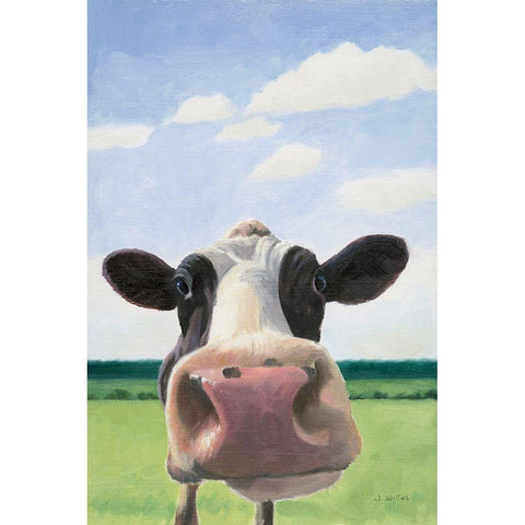 Funny Cow Black Modern Wood Framed Art Print by Wiens, James