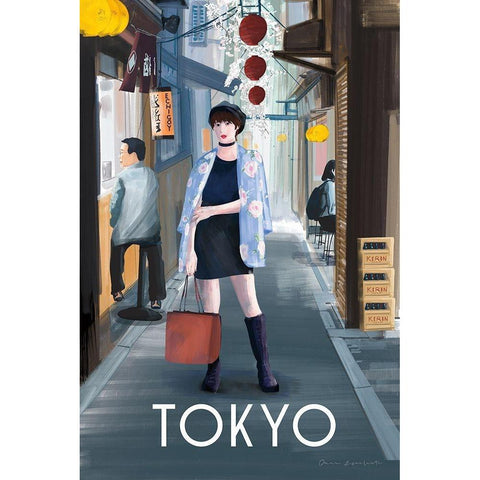 Girl in Tokyo II Black Modern Wood Framed Art Print with Double Matting by Escalante, Omar